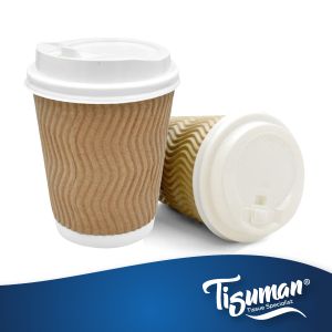 Hot Cup with Lid/8oz/Cawan Air Panas/Disposable Coffee Hot Sweet Corn Cup Thick/S Ripple/Brown+White (25set)